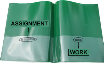 example of inside home work folders with the word assignment and work printed