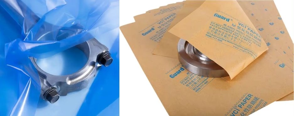 VCI poly and paper encasing metal parts