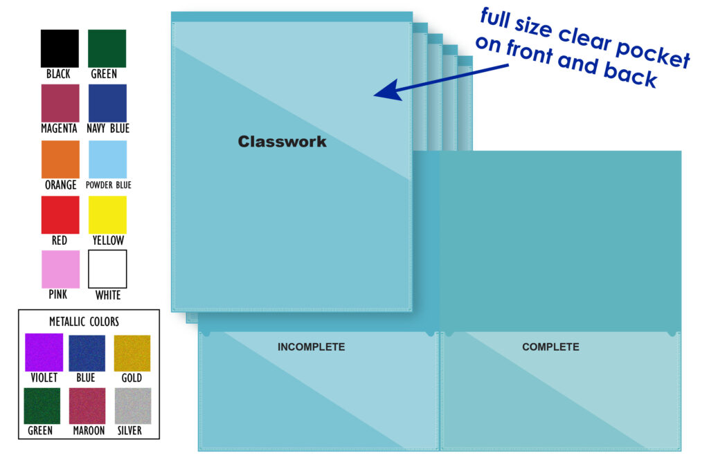 powder blue school folder open and closed