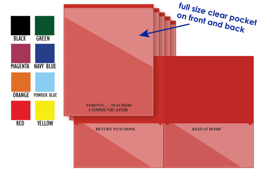 red school folder open and closed
